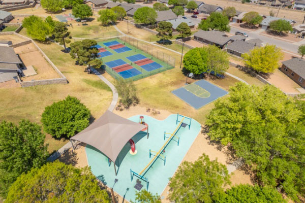 aerial view of pickleball court